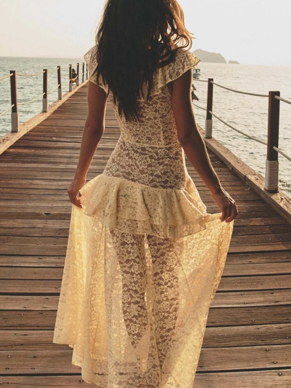 DOEN Costine Maxi Dress Vanilla Cream Lace Sheer - Picture 3 of 16